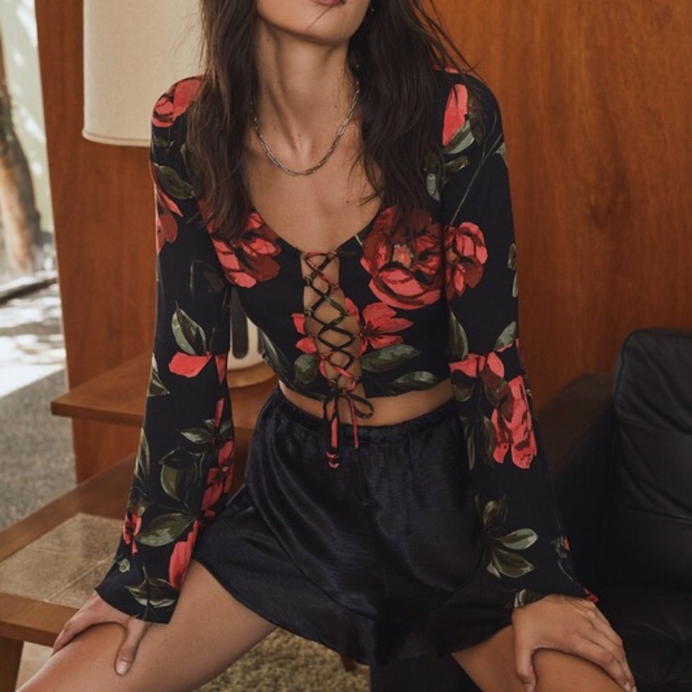 Floral Lace-up Top